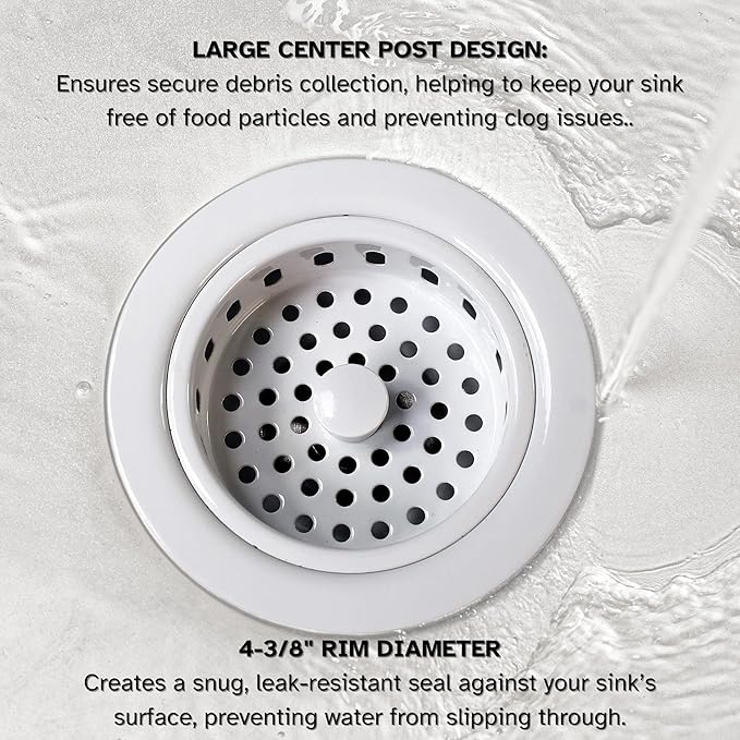 Westbrass R214-50 3-1/2-Inch Large Post Style Kitchen Sink Basket Strainer, Powder Coat White
