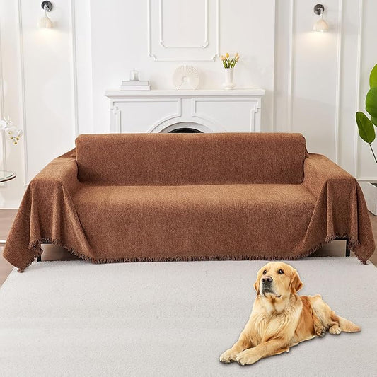 HAOMAIJIA Non Slip Couch Cover Sofa Covers for 2 Cushion Couch Washable sectional Couch Covers for Dogs pet Furniture Protector Couch Cover Blanket for Living Room (Brown, 71"x118")