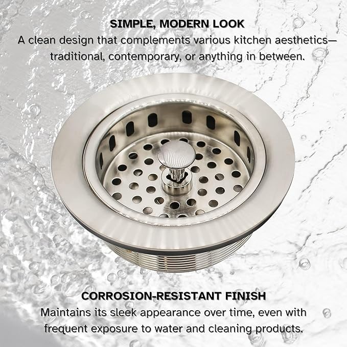 Westbrass D2145-07 3-1/2" Post Style Large Kitchen Sink Basket Strainer, Satin Nickel (2-Pack)