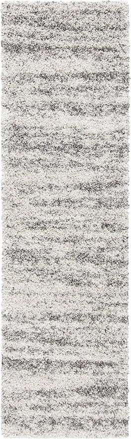 SAFAVIEH Hudson Shag Collection Area Rug - 2'3" x 10' Runner, Ivory/Grey, Geometric Design, Plush 1.9 Inch Thick Ideal for High Traffic Areas in Living Room, Bedroom, Dining (SGH206A)