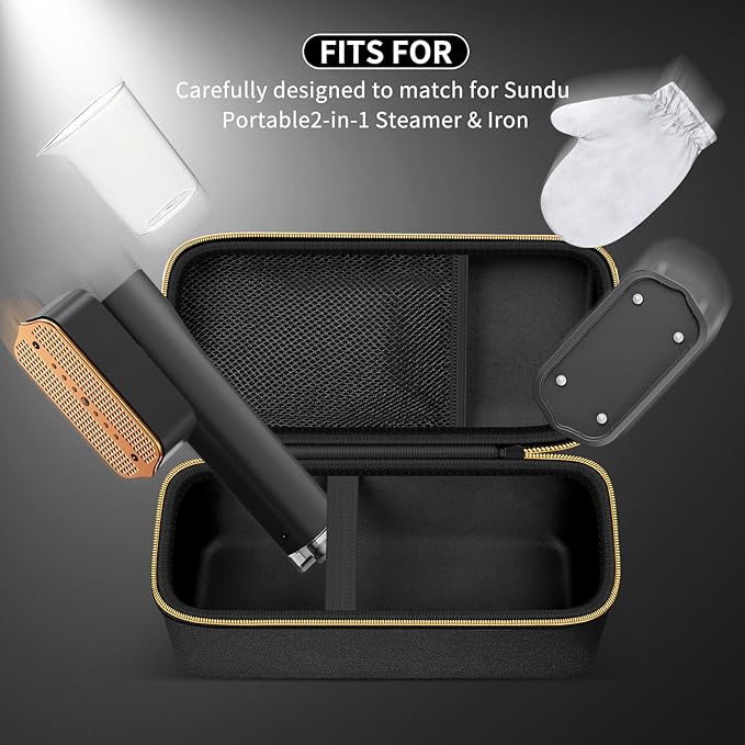 Steamer for Clothes Case Compatible with Sundu Portable 2-in-1 Steamer & Iron. Handheld Travel Iron Carrying Storage Organizer with Mesh Pocket for Accessories, Home & Travel Use-Black (Case Only)