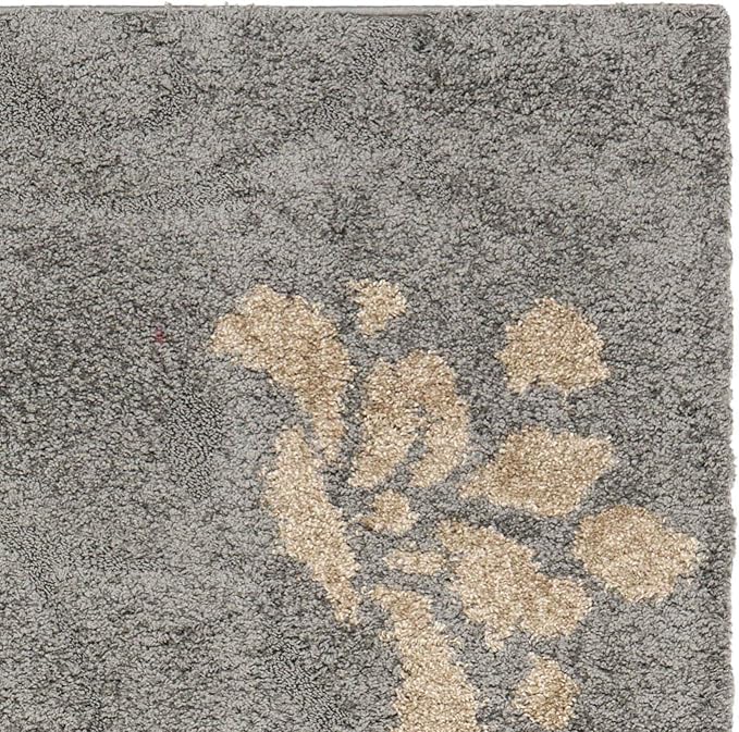 SAFAVIEH Florida Shag Collection Area Rug - 5'3" x 7'6", Grey & Beige, Floral Design, Non-Shedding & Easy Care, 1.2-inch Thick Ideal for High Traffic Areas in Living Room, Bedroom (SG464-8013)