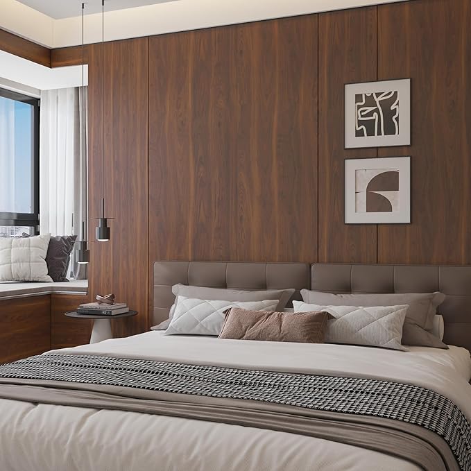 BOMENG Walnut Wood Contact Paper 16x354 inch Dark Brown Wood Wallpaper Peel and Stick Waterproof Removable Faux Wood Grain Vinyl Wrap Vintage Countertop Paper for Drawer Liner Cabinets Walls Desk