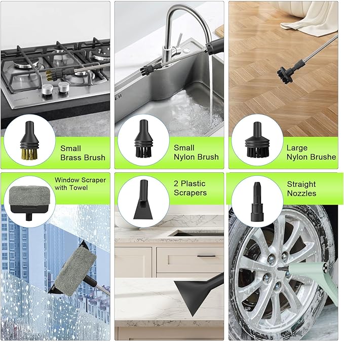 Steam Cleaner, Handheld Steam Cleaner with 6 Levels Adjustable Handle, 1.5L Water Tank, Steamer for Cleaning, Portable Steam Cleaner for Home, Car, Furniture, Couch, Bed Bugs (Green)