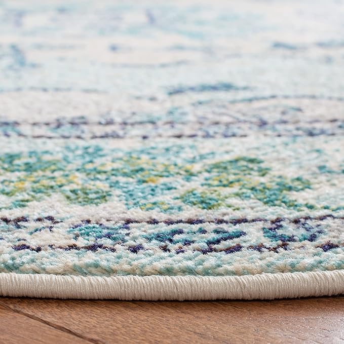 SAFAVIEH Monaco Collection Area Rug - 8' Round, Light Blue & Ivory, Non-Shedding & Easy Care, Ideal for High Traffic Areas in Living Room, Foyer, Bedroom (MNC243K-8R)