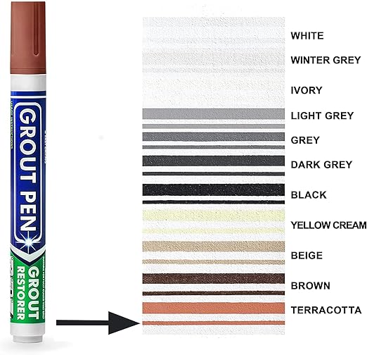 Grout Pen Tile Paint Marker: 2 Pack Terracotta with 5 Pack Replacement Tips (Narrow, 5mm) - Waterproof Grout Colorant and Sealer Pen to Renew, Repair, and Refresh Tile Grout - Cleaner Coating Stain Pe