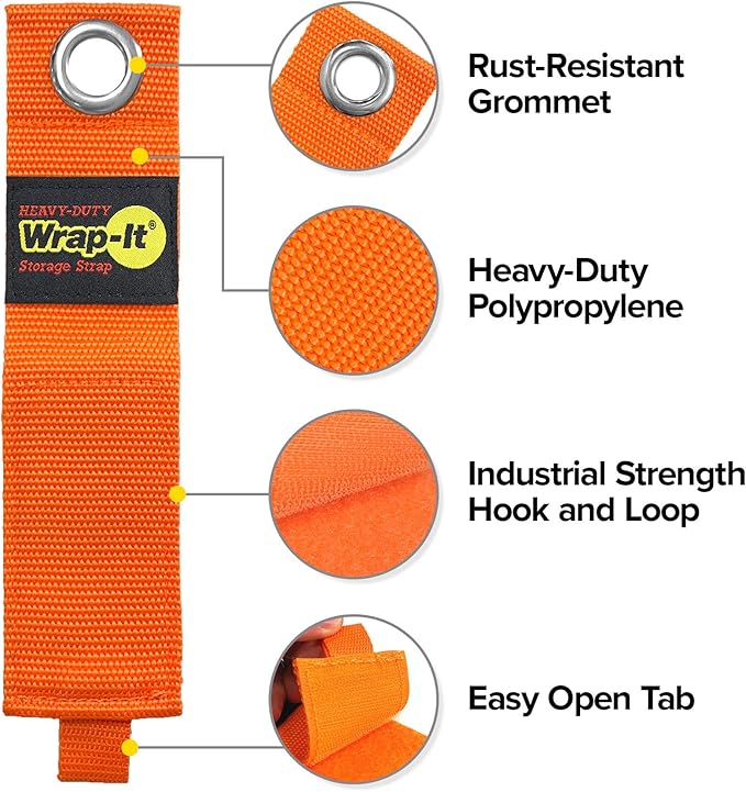 Heavy-Duty Wrap-It Storage Straps (Assorted 6-Pack), Blaze Orange - Garage Organizer and Extension Cord Hanger and Electric Cord Organizers for Garage Gadgets