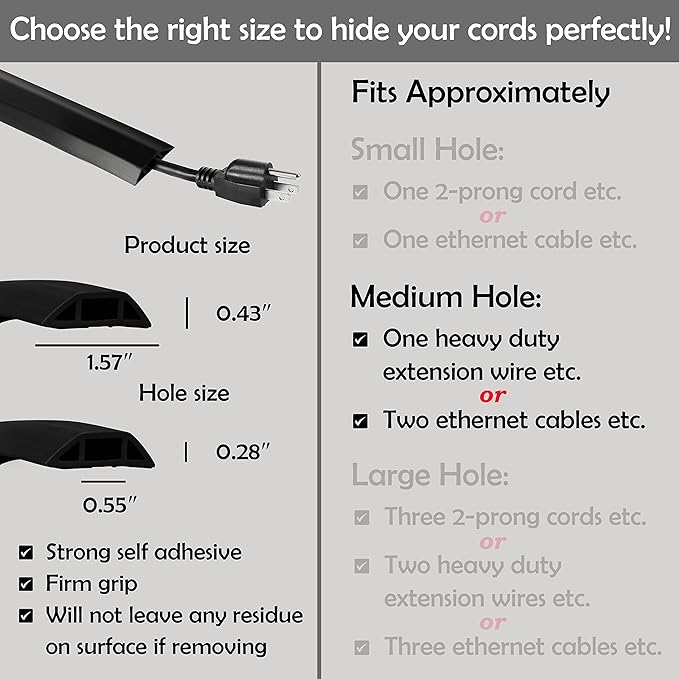 Rubber Bond TV Cord Hider Cable Protector - Strong Self Adhesive Wall Cord Cover Cable Hider - Low Profile Cable Management Wall Cord Concealer Cable Raceway