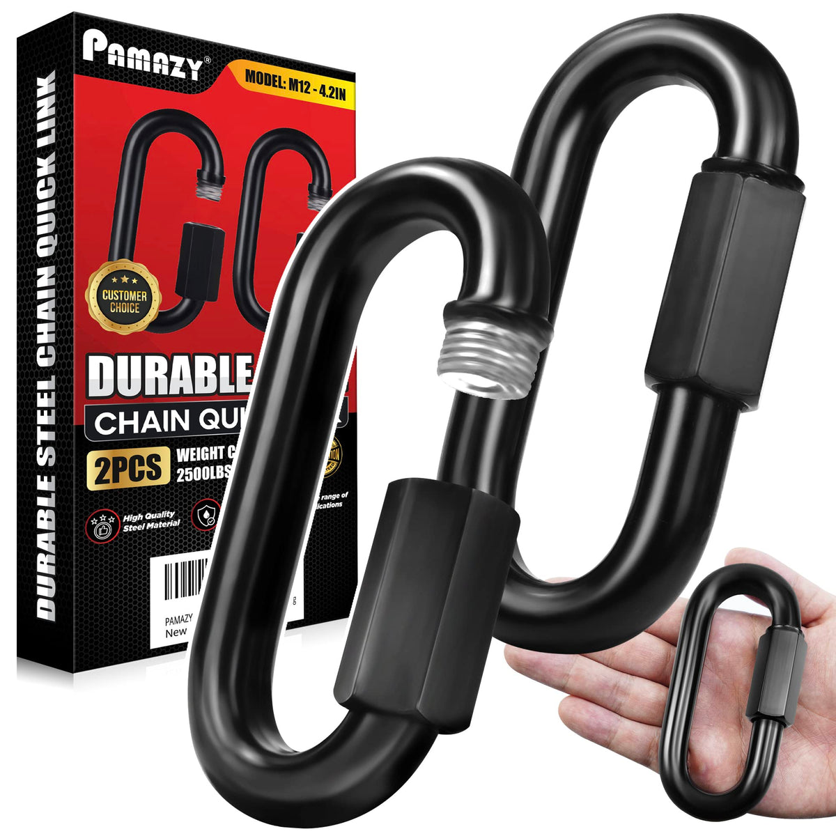 2PCS 4.2” Steel Chain Quick Links, 2500 LBS Heavy-Duty - Image 1