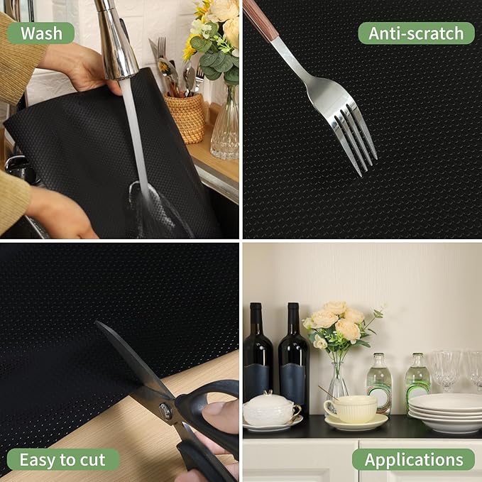 Shelf Liners 20 inch x 20 ft Shelf Liners for Kitchen cabinets nonstick Shelf Lining Drawer Mats EVA Protector for Cupboard (Black,20 inch x 20 ft)