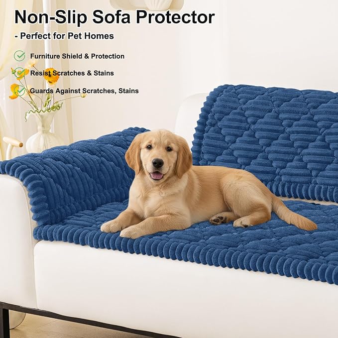 Smiry Pet Couch Cover for Dogs Washable, Non-Slip Fuzzy Couch Covers for 3 Cushion Sofa Pet Friendly, Soft Thick Furniture Protector Sofa Slipcover Mat for Dogs (Navy, 27.6" x 27.6")