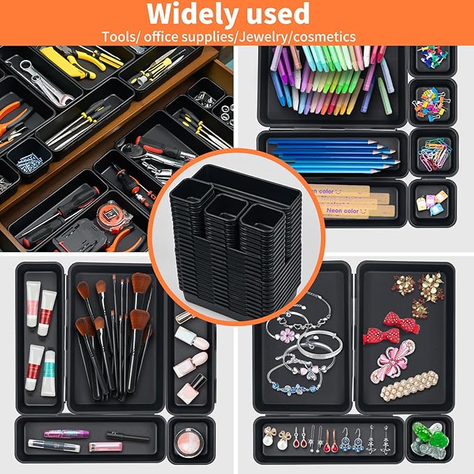 45 Pack Tool Box Organizer Tray Divider, Toolbox Desk Drawer Organizer,Garage Organization Storage for Rolling Tool Chest Cart Cabinet Workbench Workshop Small Parts Widget Tool Organizer Black