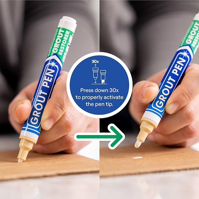 Grout Pen Tile Paint Marker: Cream 1 Pack and 2 Pack with Extra Tips (Narrow, 5mm) - Waterproof Grout Colorant and Sealer Pen to Renew, Repair, and Refresh Tile Grout - Cleaner Floor Pens