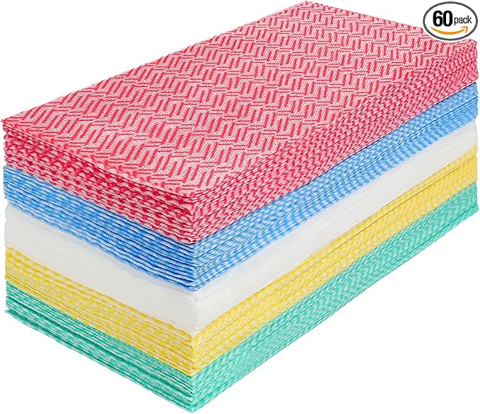 JEBBLAS Cleaning Towels Dish Towels and Dish Cloths Reusable Towels,Handy Cleaning Wipes, Great Dish Towel, Disposable, Absorbent, Dry Quickly 60 Sheets/Pack,5 Color