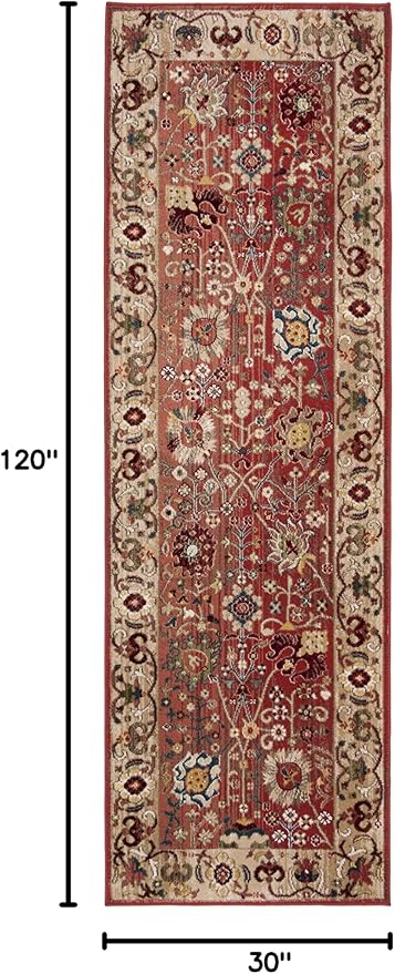 SAFAVIEH Kashan Collection Runner Rug - 2'6" x 10', Red & Beige, Traditional Oriental Design, Non-Shedding & Easy Care, Ideal for High Traffic Areas in Living Room, Bedroom, Dining (KSN303L-210)