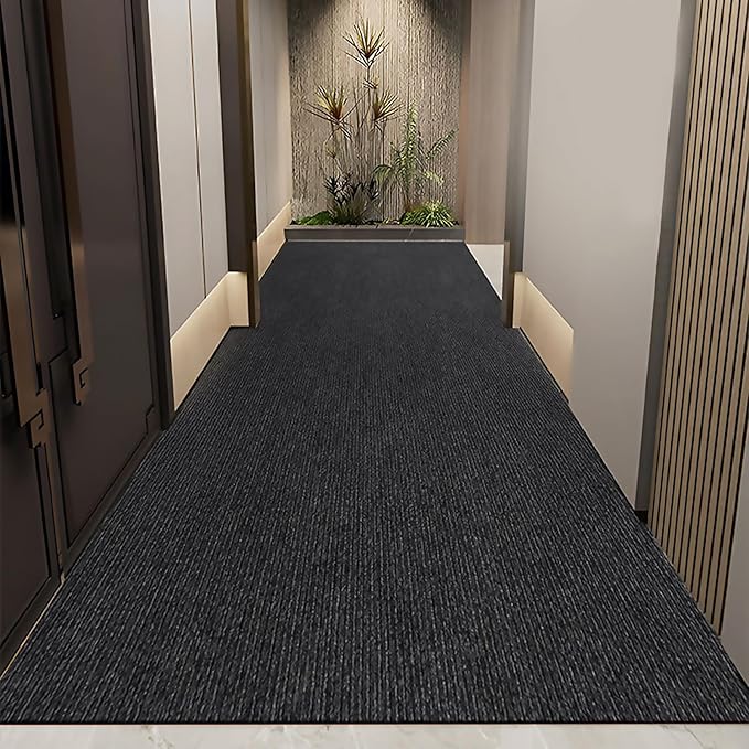 4' x 8' High Traffic Guard Doormat, Commercial Grade Door Floor Mat Striped Brush Step Entrance Mat with Rubber Backing, Low Profile Commercial Rugs for Entryway, Easy to Clean(Jet Black)