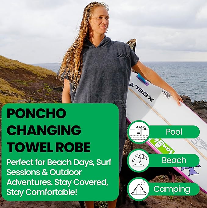 COR Surf Poncho Changing Towel Robe with Hood and Front Pocket | Thick Quick Dry Microfiber Wetsuit Poncho Towel for Surfing Beach Pool Swim (Large, Sarape)
