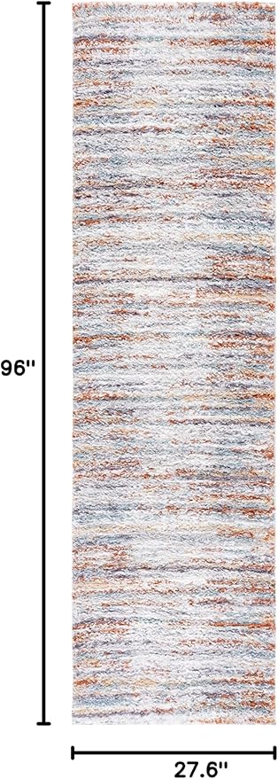 SAFAVIEH Berber Shag Collection Runner Rug - 2'3" x 8', Blue Rust & Ivory, Stripe Design, Non-Shedding & Easy Care, 1.25-inch Thick Ideal for High Traffic Areas in Living Room, Bedroom (BER565A)