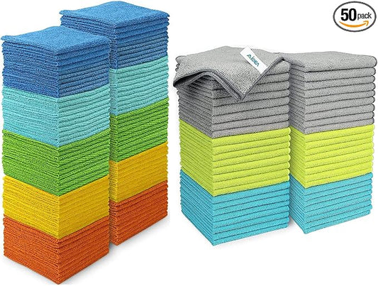AIDEA Microfiber Cleaning Cloths-50PK, Softer Highly Absorbent, Lint Free Streak Free for House, Kitchen, Car, Window Gifts(12in.x12in.)