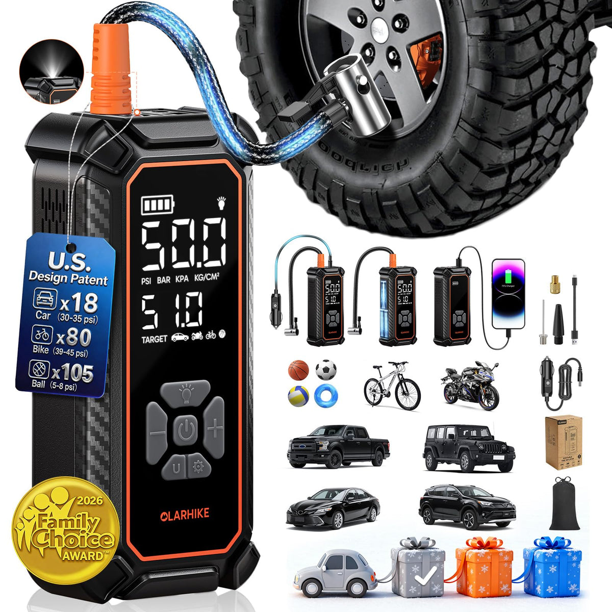 OlarHike Tire Inflator Portable Air Compressor,Dual - Image 1