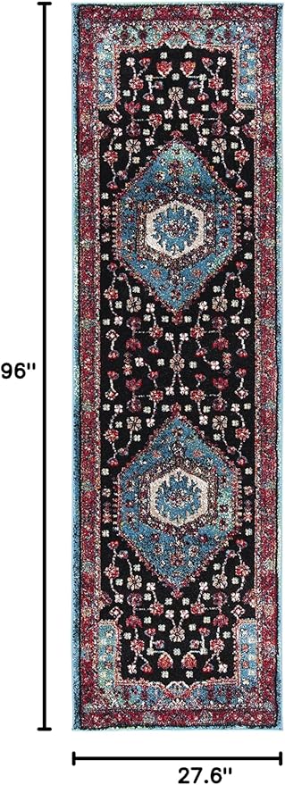 SAFAVIEH Vintage Hamadan Collection Runner Rug - 2'3" x 8', Turquoise & Black, Traditional Oriental Design, Non-Shedding & Easy Care, Ideal for High Traffic Areas in Living Room, Bedroom (VTH204K)