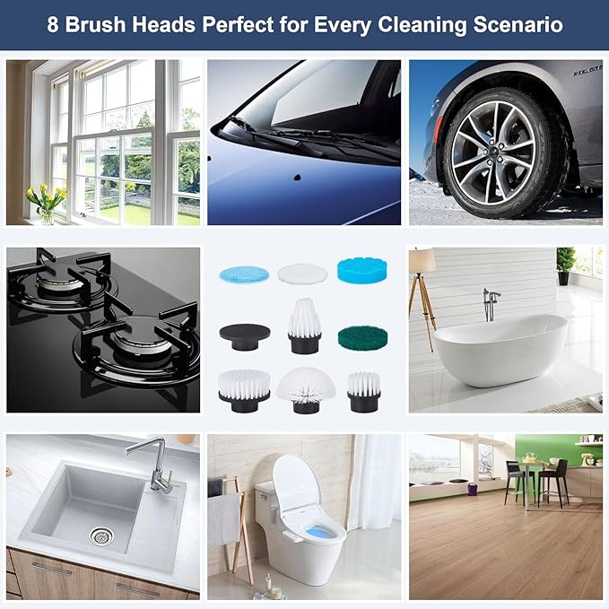 FIXM Electric Spin Scrubber with 4 Adjustable Angles & 11 Brush Heads, Effortless Cleaning for Bathroom, Tub, Tile, and Floors, Powerful, Lightweight & Cordless