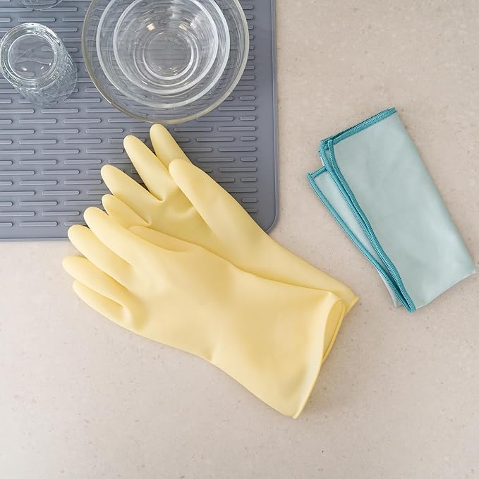 Restaurantware Latex Gloves 10 Count 13 Inch Extra Large Textured Grip Disposable Gloves for Kitchen Safety, 22-Mil Thickness and Long Cuff Yellow Rubber Gloves for Food Preparation and Cleaning