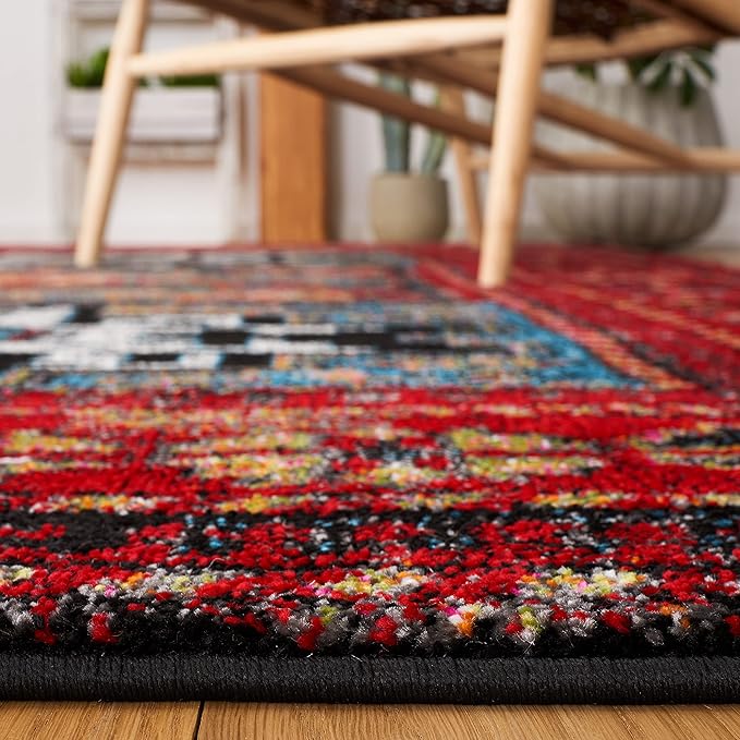 SAFAVIEH Vintage Hamadan Collection Accent Rug - 2'7" x 5', Red & Light Blue, Persian Design, Non-Shedding & Easy Care, Ideal for High Traffic Areas in Entryway, Living Room, Bedroom (VTH213Q)
