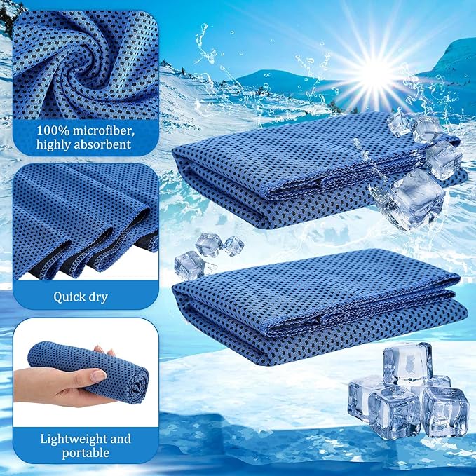 Shellwei 80 Count Cooling Towel Bulk 40 x 12 Inch Double Layer Microfiber Chilly Cold Towel for Neck Gym Yoga Running Workout Sports(Black, Purple, Gray, Blue)