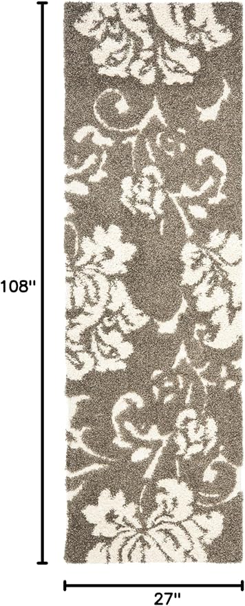 SAFAVIEH Florida Shag Collection Runner Rug - 2'3" x 9', Smoke & Beige, Floral Design, Non-Shedding & Easy Care, 1.2-inch Thick Ideal for High Traffic Areas in Living Room, Bedroom (SG458-7913)