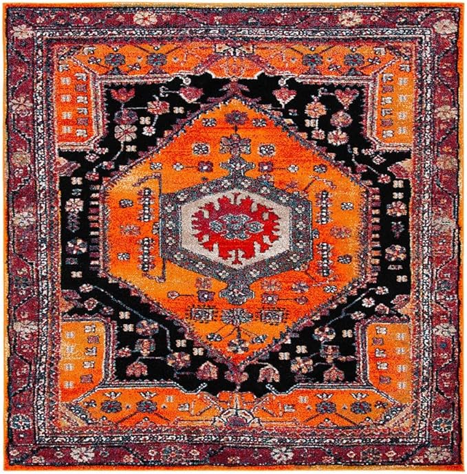 SAFAVIEH Vintage Hamadan Collection Area Rug - 6'7" x 9', Orange & Black, Transitional Design, Stain Resistant, Ideal for High Traffic Areas in Living Room, Bedroom & Dining Room (VTH204P-6)
