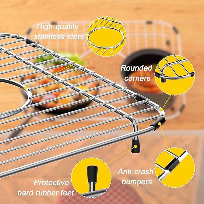 2 Pack Sink Grids,Sink Protectors for Kitchen Sink,Stainless Steel Sink Racks for Bottom of Sink,Metal Sink Grate with Strainers,Center Drain for Double Bowl with Corner Radius,11.5" x 13.8"