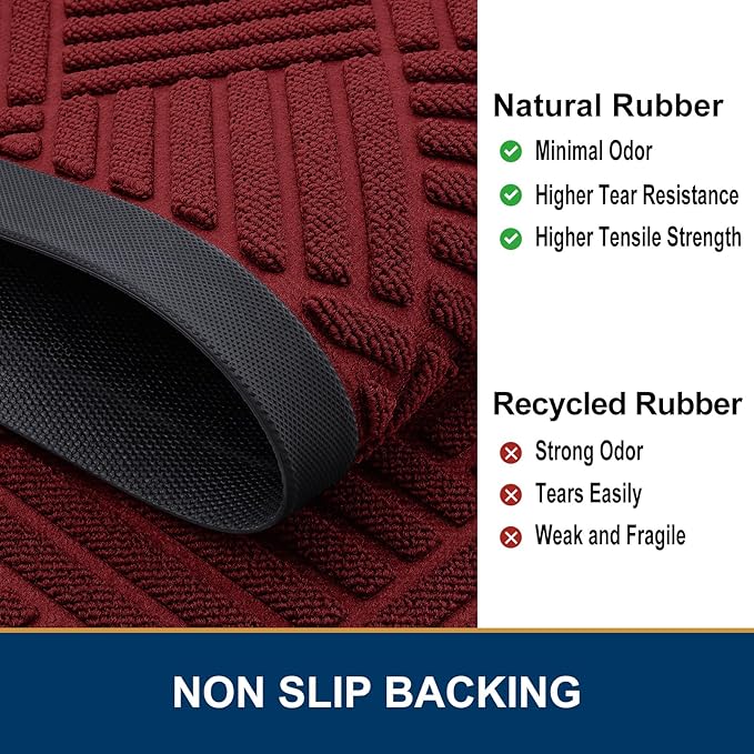 Smiry Front Door Mat Outside Entrance, Heavy Duty Outdoor Indoor Mat, Natural Rubber Doormat, Non Slip, Trap Dirt and Moisture, Easy Clean, Low Profile Patio Porch Entryway Mat, 47x32, Wine Red
