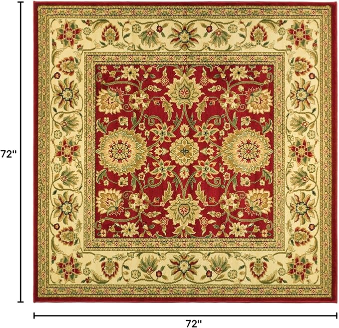 SAFAVIEH Lyndhurst Collection Area Rug - 6' Square, Red & Ivory, Traditional Oriental Design, Non-Shedding & Easy Care, Ideal for High Traffic Areas in Living Room, Bedroom (LNH212F)