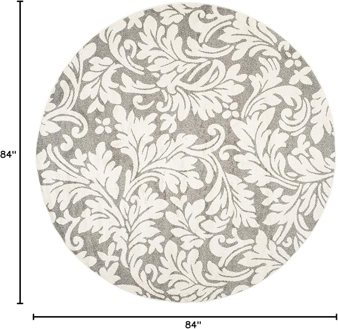SAFAVIEH Amherst Collection 7' Round Dark Grey/Beige AMT425R Floral Non-Shedding Dining Room Entryway Foyer Living Room Bedroom Area Rug