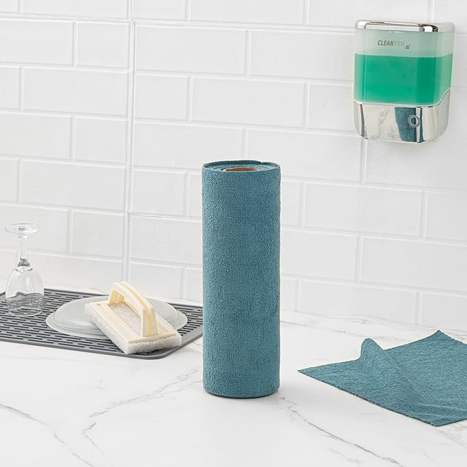 Restaurantware-Clean Tek Professional 11.8 x 11.8 Inch Microfiber Towel Rolls, 300 Reusable Towel Rolls - Tear Away, Perforated, Teal Microfiber Cleaning Roll, For All The Cleaning Tasks