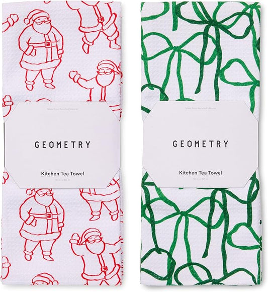 GEOMETRY Christmas Kitchen Towels - Quick Dry Microfiber Cloth Dish Towels for Kitchen Drying - Premium Quick Dry Towel 2-Pack Set - Holly Jolly