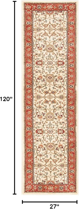 SAFAVIEH Lyndhurst Collection Runner Rug - 2'3" x 10', Ivory & Rust, Traditional Oriental Design, Non-Shedding & Easy Care, Ideal for High Traffic Areas in Living Room, Bedroom (LNH212R)
