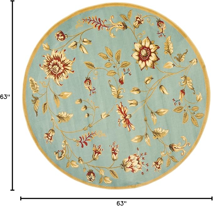 SAFAVIEH Lyndhurst Collection Area Rug - 5'3" Round, Blue & Multi, Traditional Floral Design, Non-Shedding & Easy Care, Ideal for High Traffic Areas in Living Room, Bedroom (LNH552-6591)