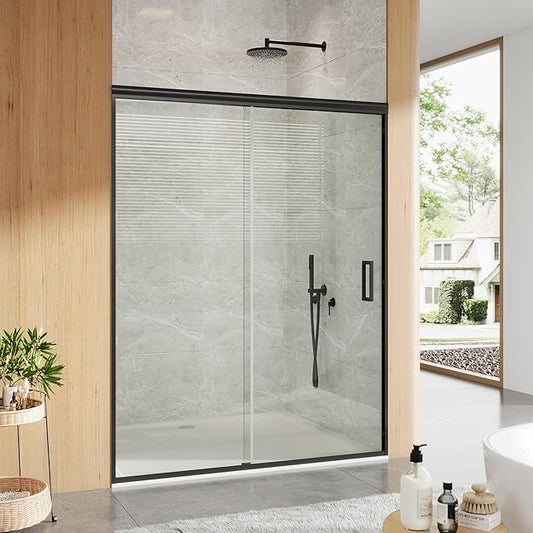 Framed Sliding Shower Door 56–60 Inch W x 72 Inch H – Dual Sliding Tempered Glass Panels with Easy-Clean Coating, Matte Black Aluminum Frame, Modern Shower Enclosure for Main Bathroom