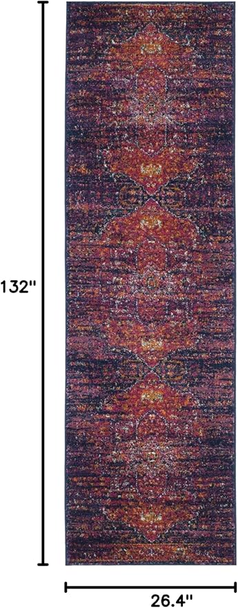 SAFAVIEH Evoke Collection Runner Rug - 2'2" x 11', Blue & Fuchsia, Oriental Medallion Distressed Design, Non-Shedding & Easy Care, Ideal for High Traffic Areas in Living Room, Bedroom (EVK275F)