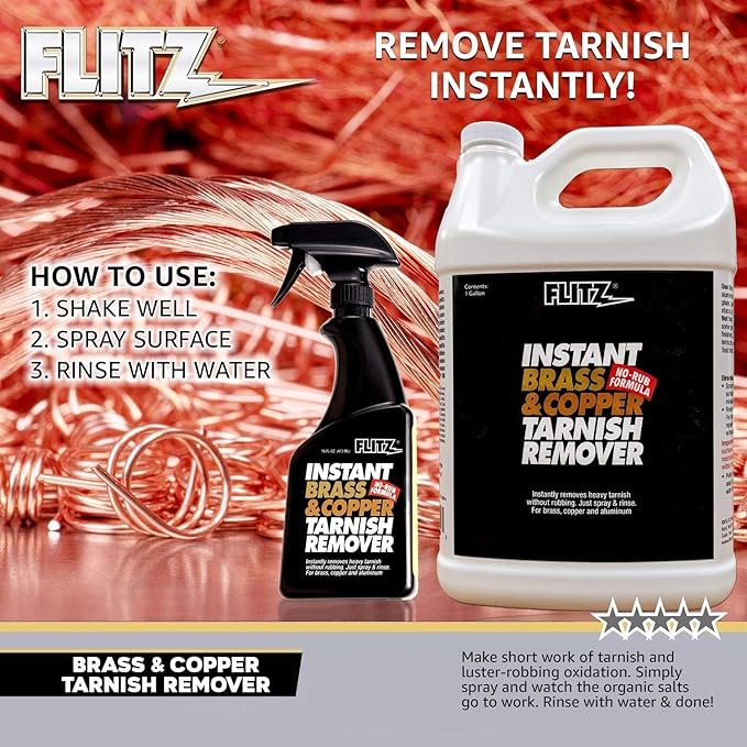 Flitz Instant Brass and Copper Tarnish Remover - 16oz Bottle of USA-Made Organic Rust Remover Spray (No-Rub) - Removes Stains & Oxidation from Glass & Aluminum - Brass Cleaners That Work (2 Pack)