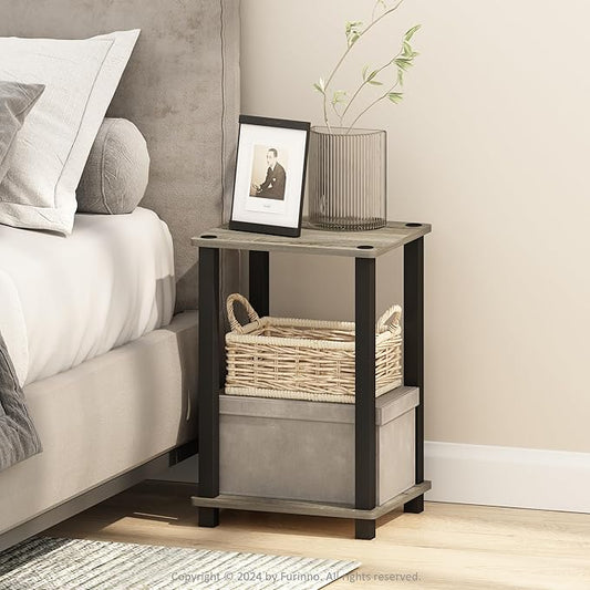 Furinno Simplistic Night Stand, 2-Tier Small Nightstand with Open Shelf, Toolless Assembly Bedside Table, End Table, Side Table, for Bedroom, Living Room, French Oak