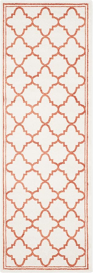 SAFAVIEH Amherst Collection Runner Rug - 2'3" x 7', Beige & Orange, Moroccan Trellis Design, Non-Shedding & Easy Care, Ideal for High Traffic Areas in Living Room, Bedroom (AMT422F)