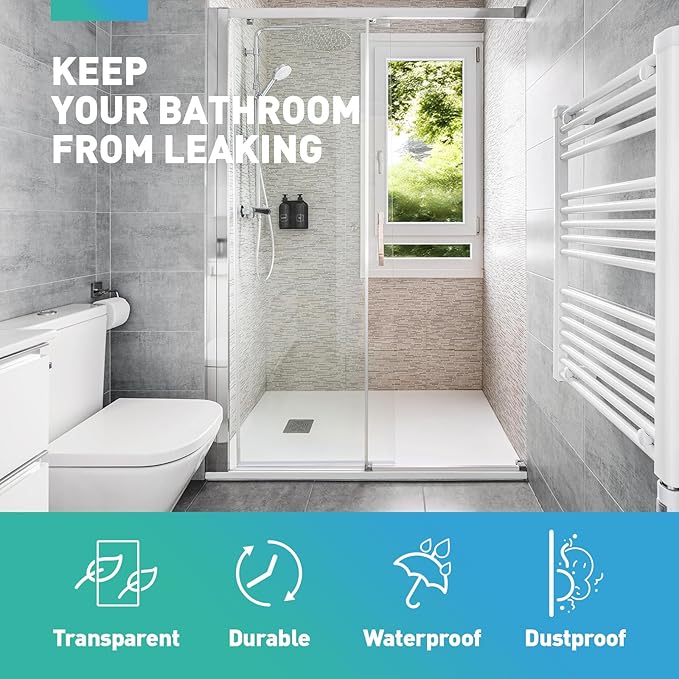 Sliding Shower Door Bottom Seal, 2 PCS 1/4" x 36" Sliding Shower Door Sweep for 1/4 Inch Glass, Frameless Glass Door Seal Strip Stop Shower Leaks and Create a Water Barrier