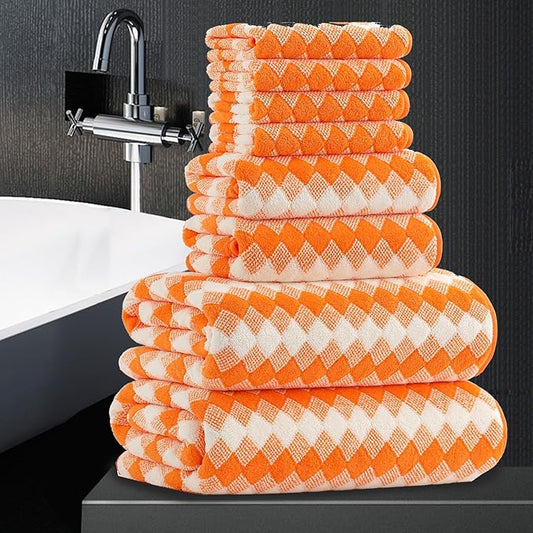 8 Piece Bathroom Towel Set |2 Oversized Bath Towels,2 Hand Towels,4 Washcloths| 600GSM Soft Hotel Towel Set Extra Large Bath Sheet for Bathroom,Highly Absorbent Quick Dry Bath Towel Collections,Orange