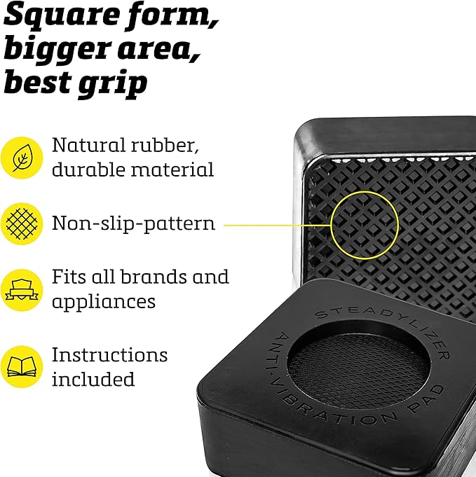 Anti Vibration Pads for Washing Machine - 4pc - Prevent Your Washer and Dryer From Walking and Reduce Noise - High Friction Hard Wearing Square Rubber Foot Pads - Universal Pedestals and Shock Support