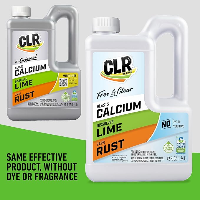 CLR Free & Clear, No Dyes or Fragrances, Gentle Lime and Bathroom Descaler, Removes Hard Water Stains and Rust Deposits - Amazon Exclusive