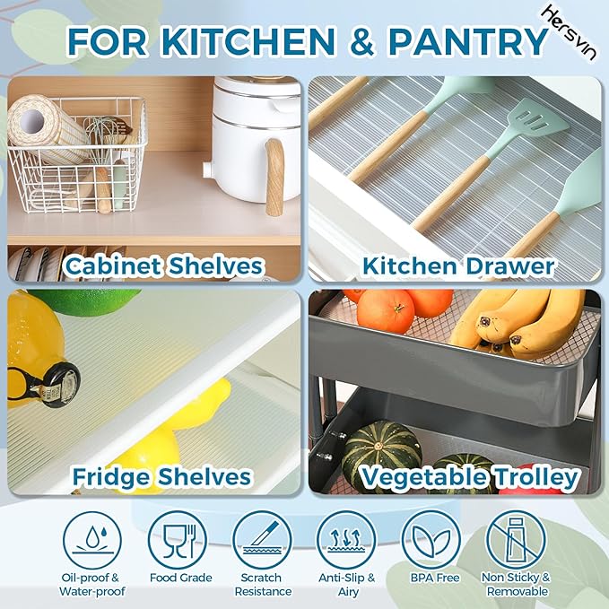 Hersvin Shelf Liners 20 in x 20 ft EVA Drawer Mats, Non-Adhesive Cupboard Protector, Kitchen Cabinet Lining Fridge Liner (Clear Stripe, 50.8x610cm)