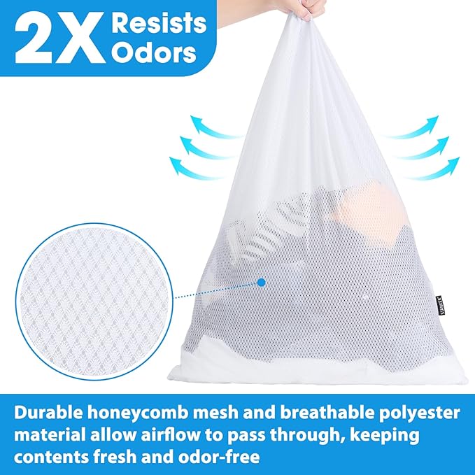 1Pack XL Heavy Duty Mesh Laundry Bag, Machine Washable Large Dirty Clothes Organizer with Drawstring, Fits Laundry Baskets or Hampers Essentials for Dorm, College, Travel, Camp, Sport - 24" x 36"